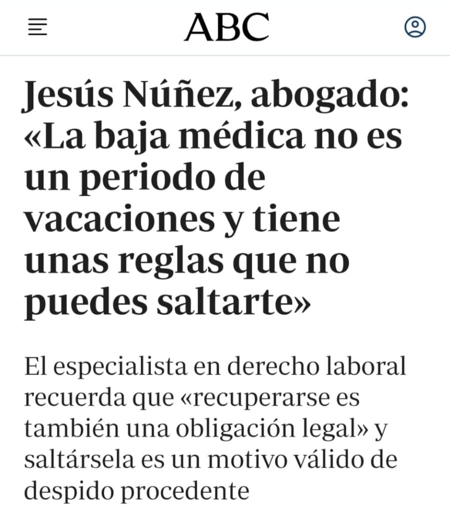 Jesús Núñez en el diario ABC gracias a un video sobre bajas médicas.